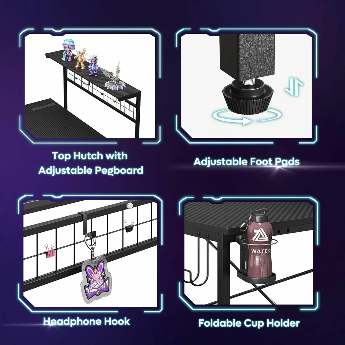 L-Shaped Gaming Desk Power Outlets Office 129cm - Image 2