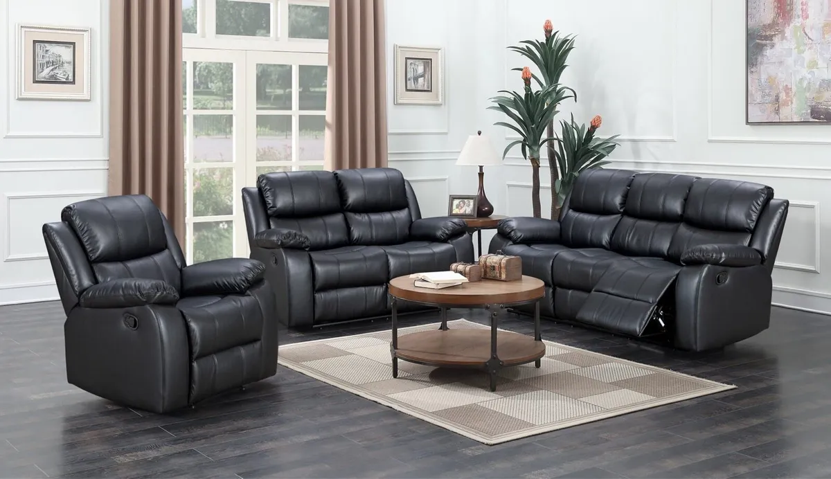 New 3+1+1 black Leather Madrid Sofa - Image 1
