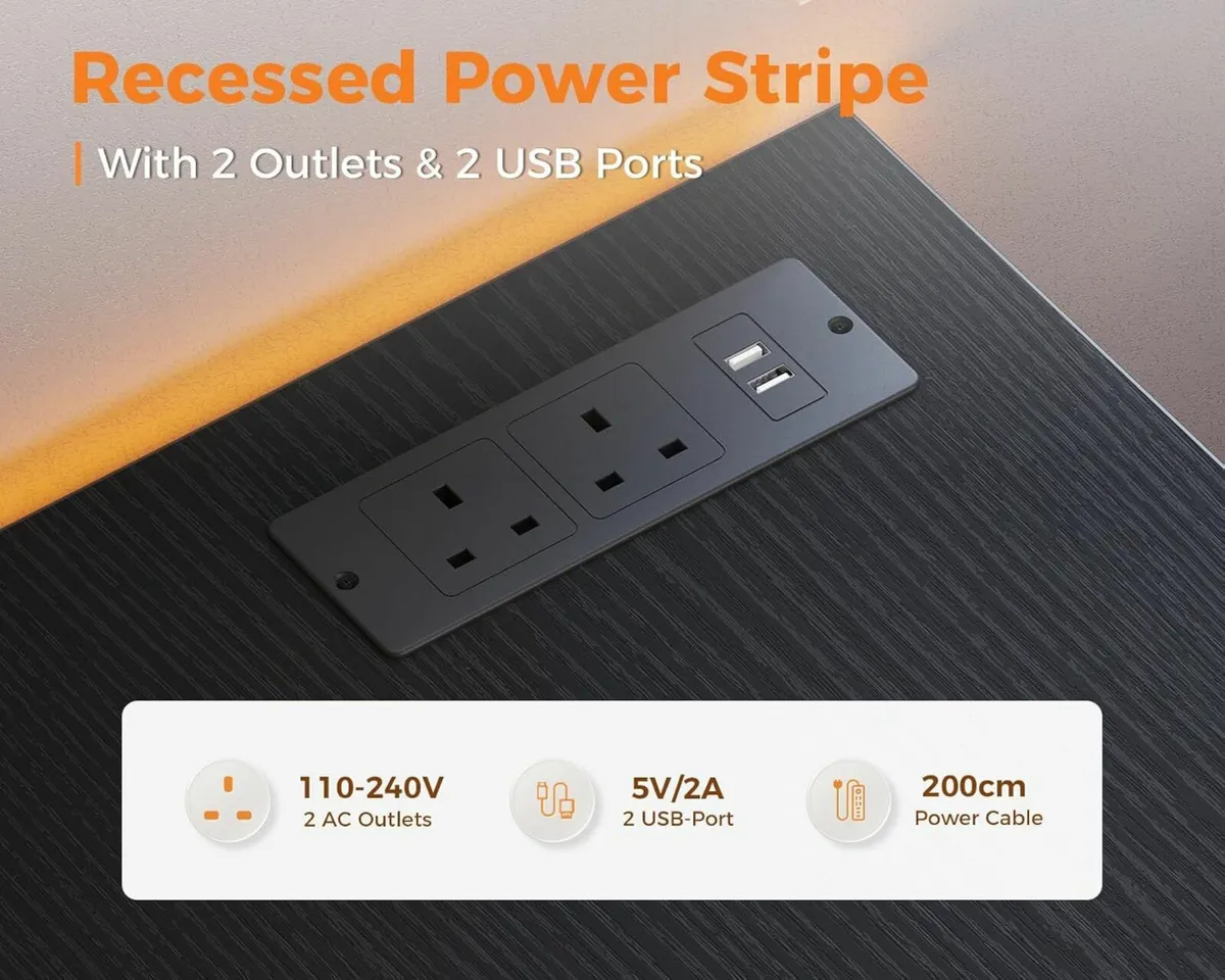 L Shaped Gaming Desk Office LED Lights 120x80 cm - Image 3