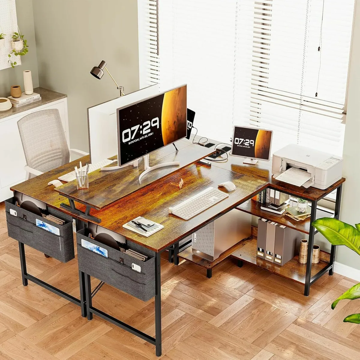 L Shaped Gaming Desk LED Lights 120x80 cm Brown - Image 1