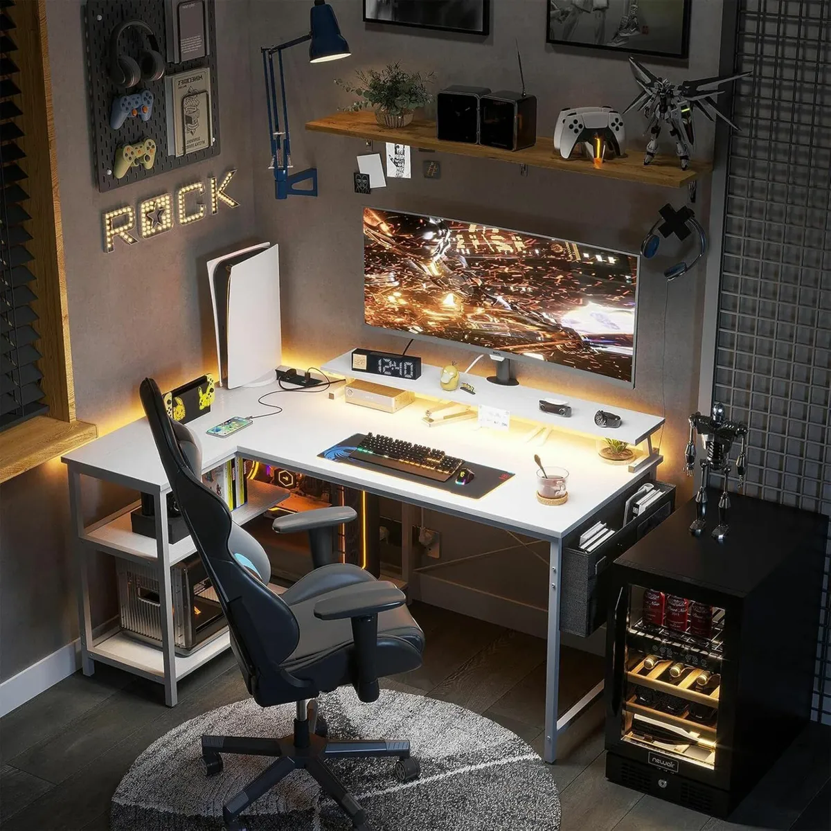 L Shaped Gaming Desk Office LED Lights 120×80cm - Image 1