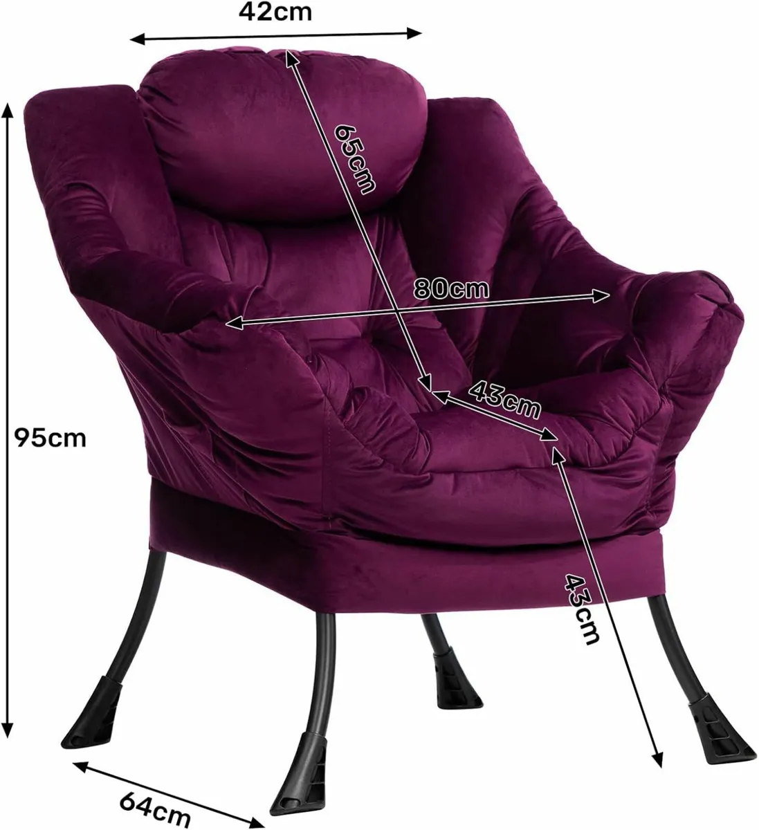 Velvet Armchair Comfy Living Room Sofa Purple - Image 2
