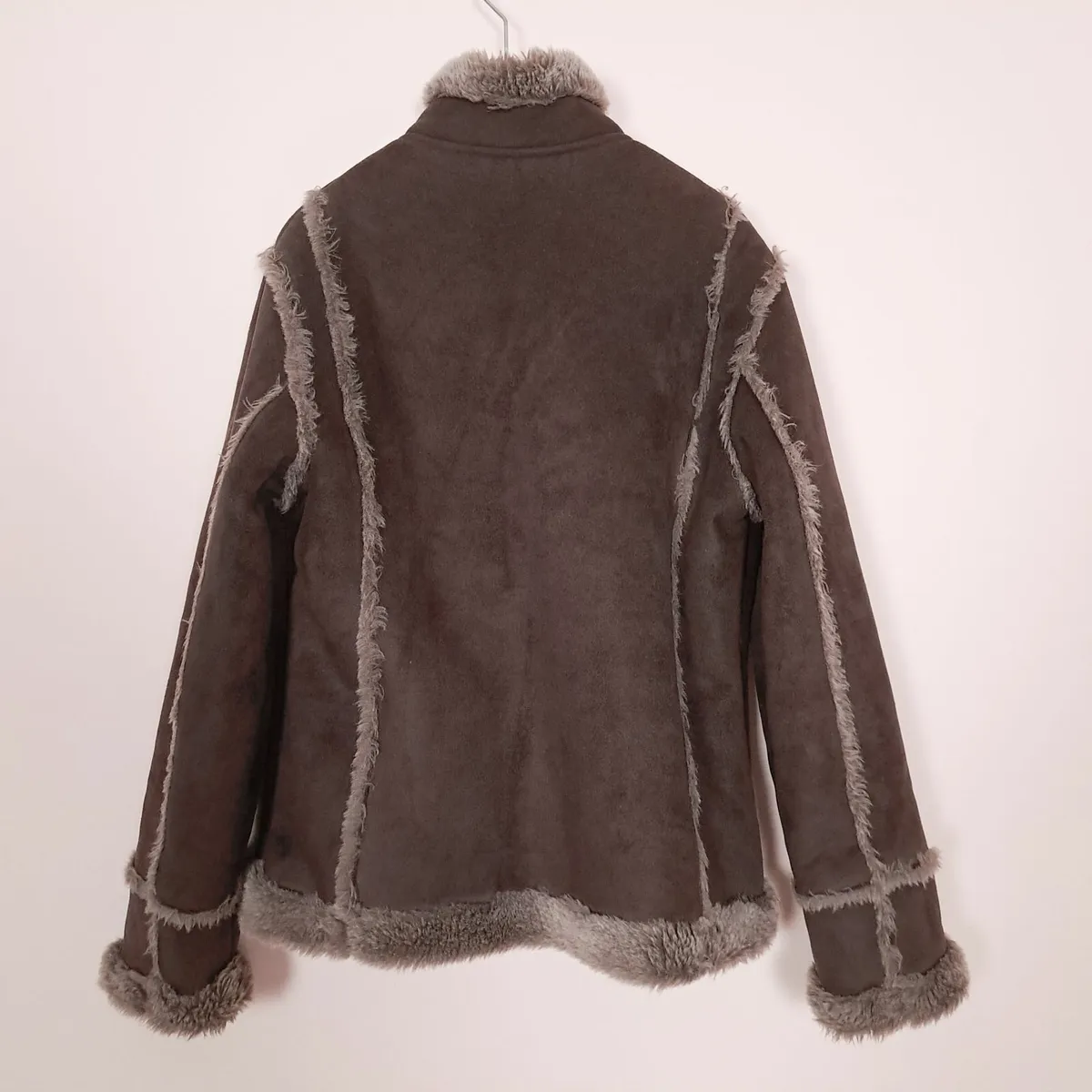 Mountain Vintage Brown Suede Shearling Jacket 12UK - Image 2