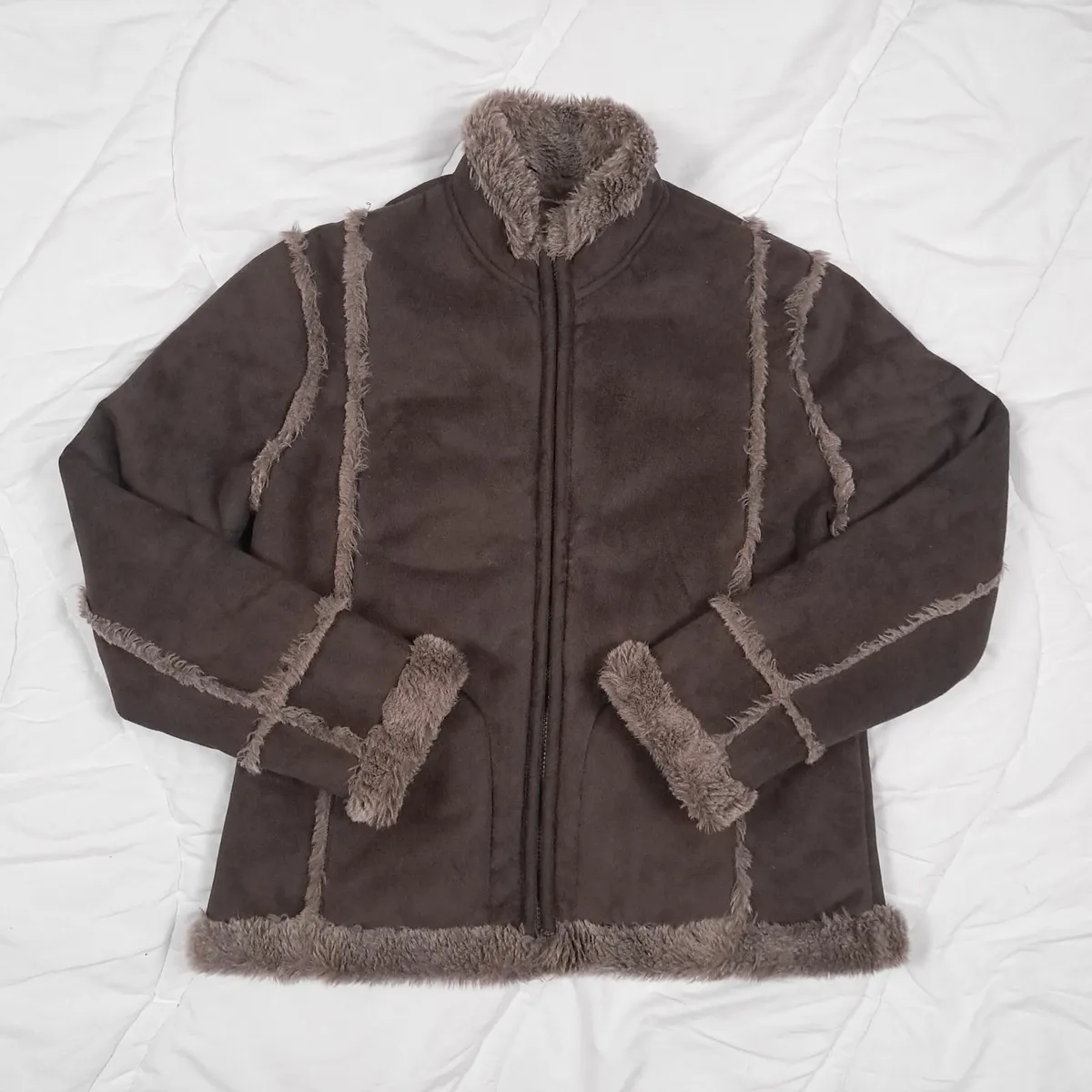 Mountain Vintage Brown Suede Shearling Jacket 12UK - Image 3
