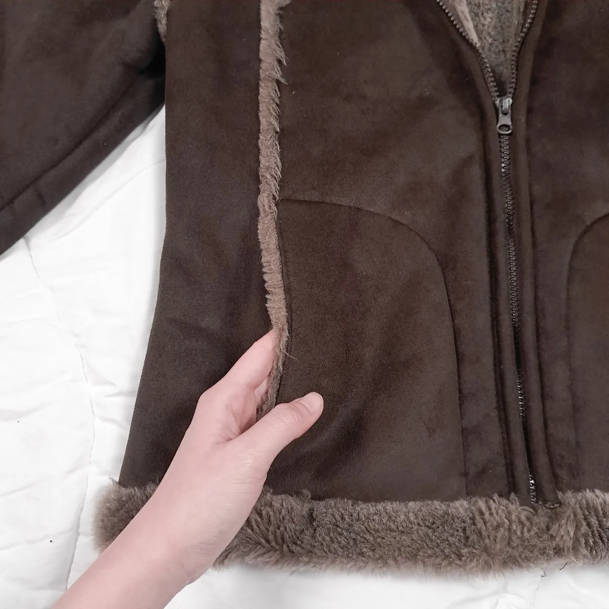 Mountain Vintage Brown Suede Shearling Jacket 12UK - Image 4