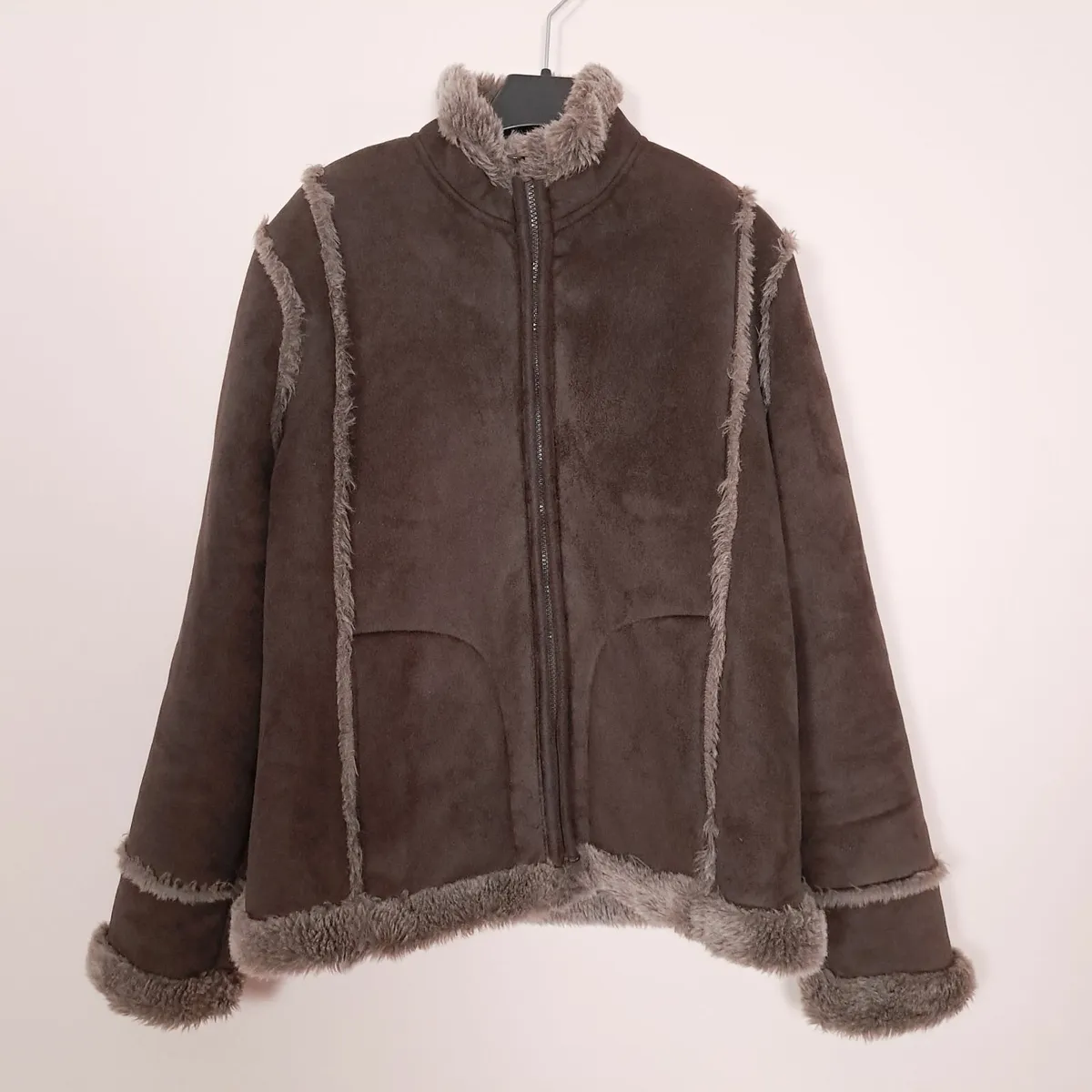 Mountain Vintage Brown Suede Shearling Jacket 12UK - Image 1