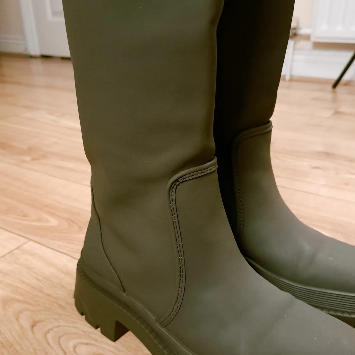 Zara Khaki Green Rubber Knee High Boots 6UK/39EU - Image 2