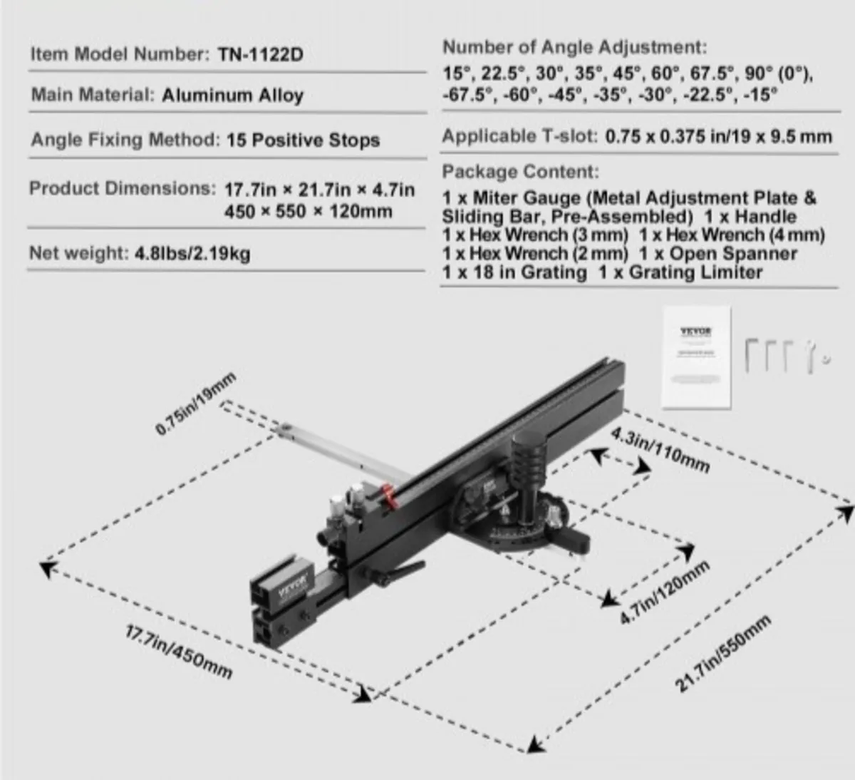 Precision Miter Gauge, Standard Slot 19 x 9.5 mm, - Image 3