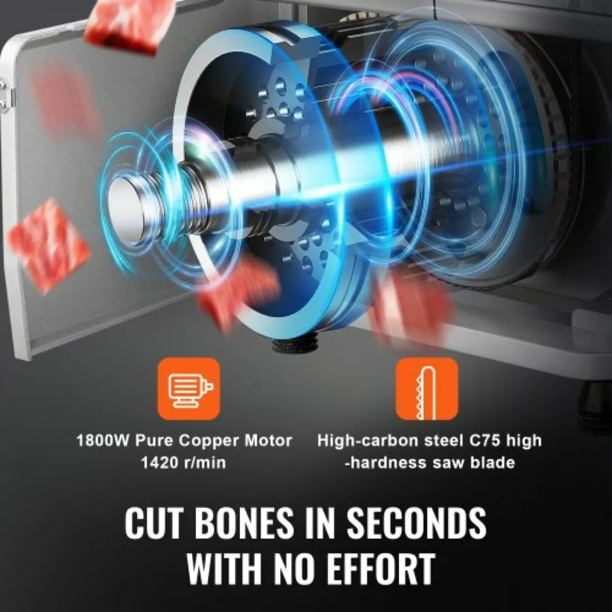 Commercial Electric Meat Bandsaw, 1800W Stainless - Image 2