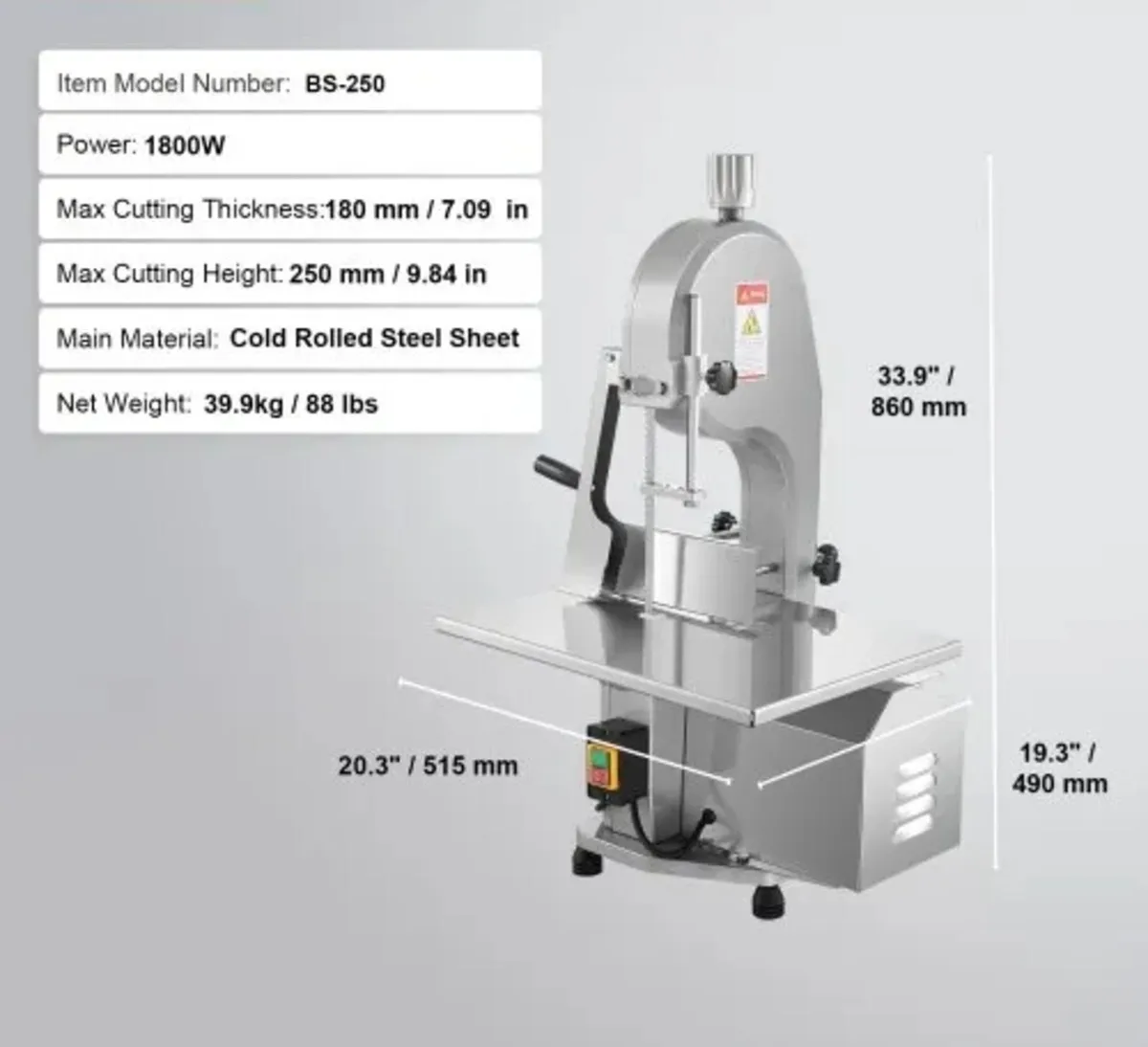 Commercial Electric Meat Bandsaw, 1800W Stainless - Image 4