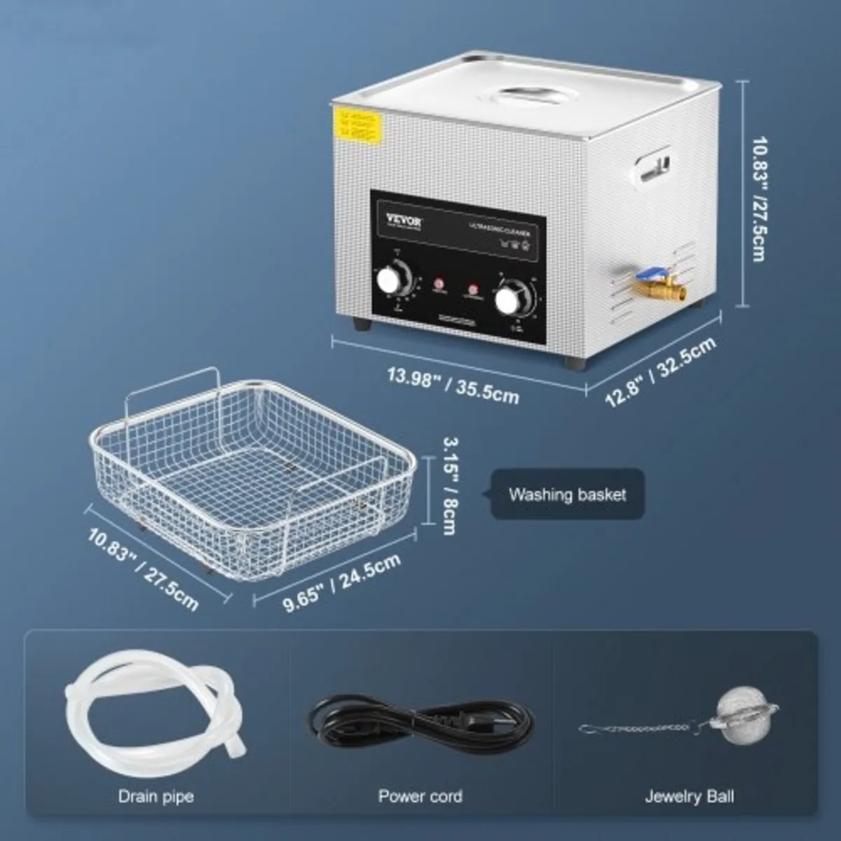 15L Ultrasonic Cleaner with Heater Timer & Basket, - Image 3