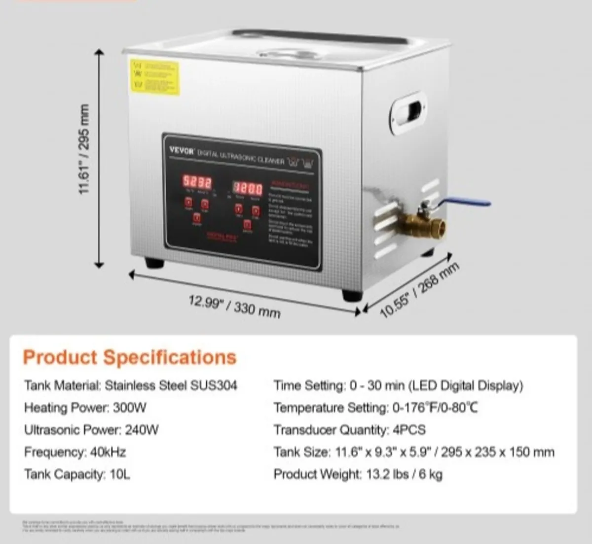 Ultrasonic Cleaner with Digital Timer & Heater, Pr - Image 3