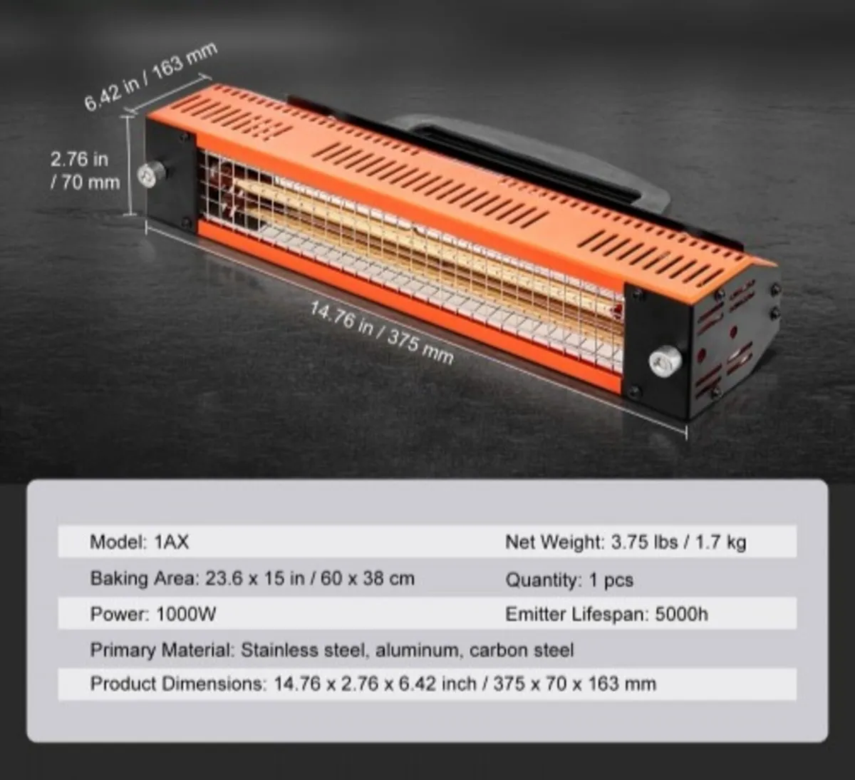 Infrared Curing Lamp, 1000W High Power, Handheld A - Image 3