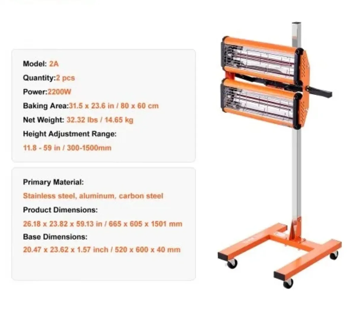 Infrared Curing Lamp, 2200W 1-60 min Timing, Auto - Image 2