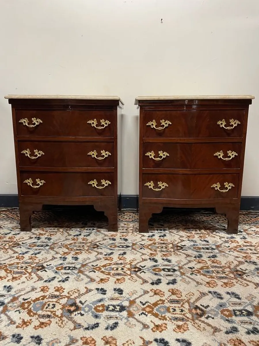 Pair of Large Marble Top Bedside Lockers / Nightstands - Image 1
