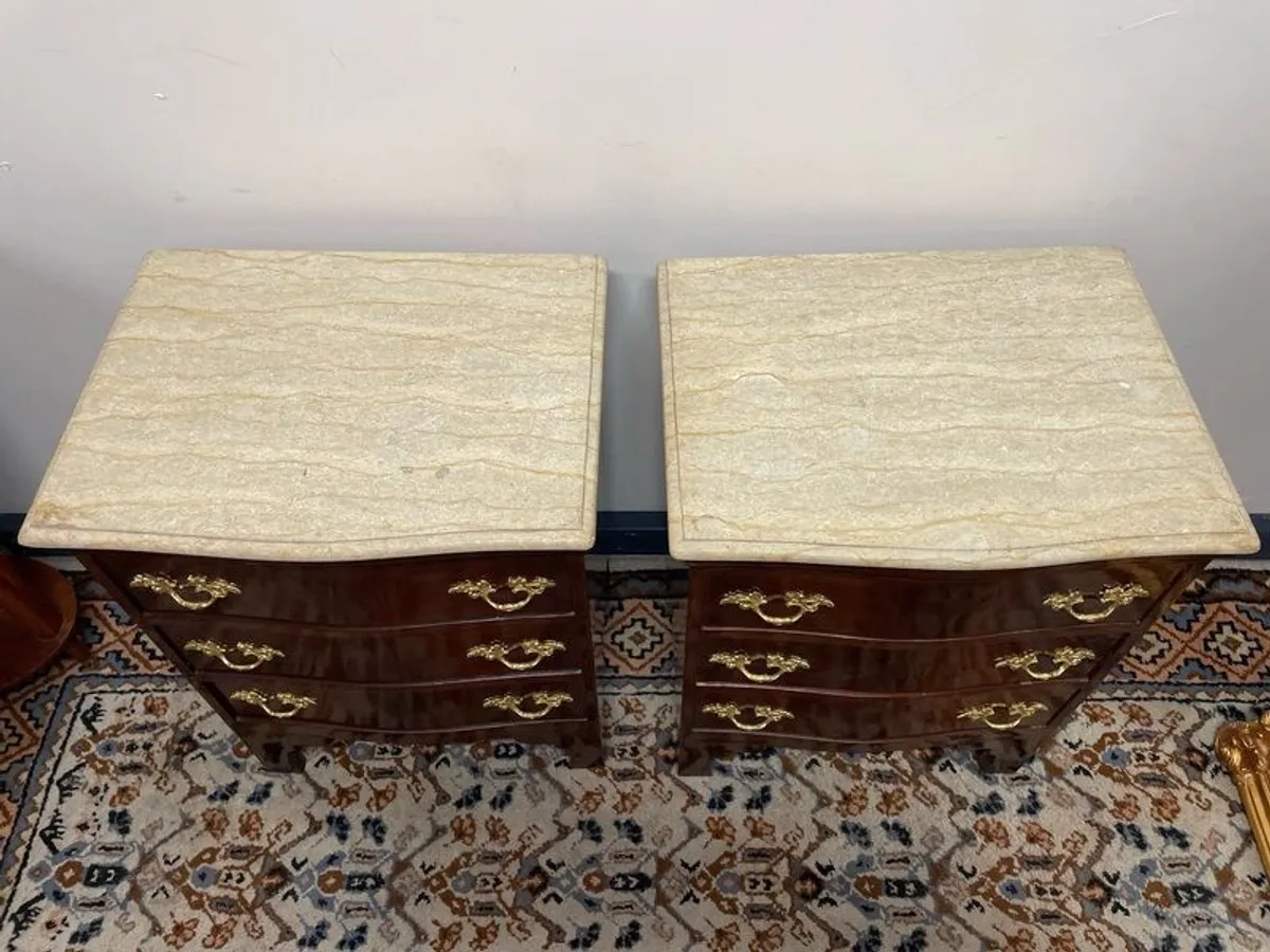 Pair of Large Marble Top Bedside Lockers / Nightstands - Image 3