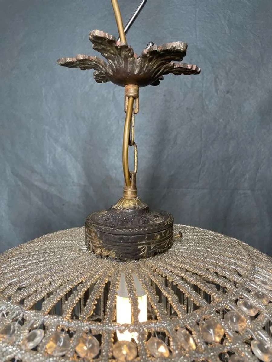 Large Vintage Brass & Glass Spherical Chandelier - Image 2
