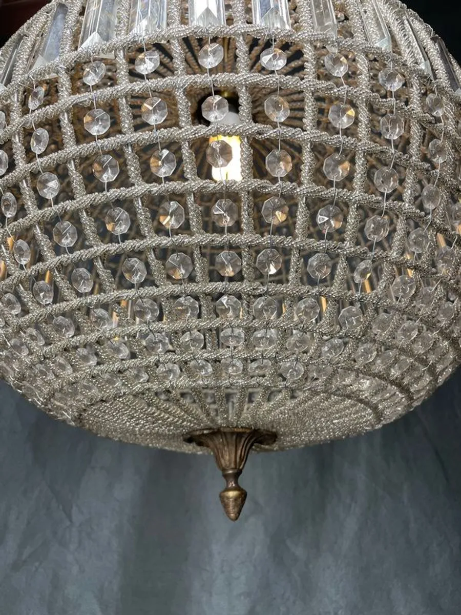 Large Vintage Brass & Glass Spherical Chandelier - Image 3