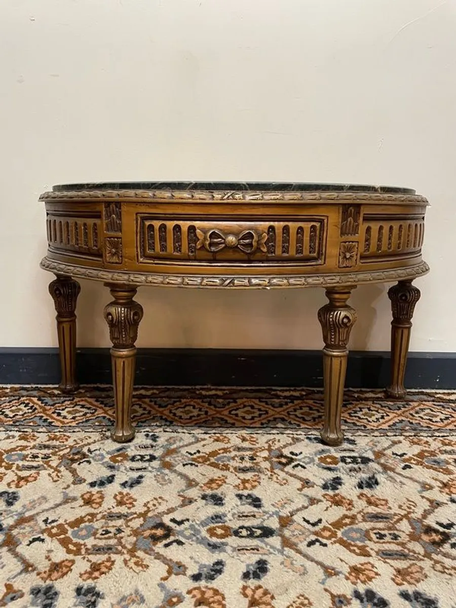 Louis XVI Style Demi Lune Console with Marble Top - Image 1