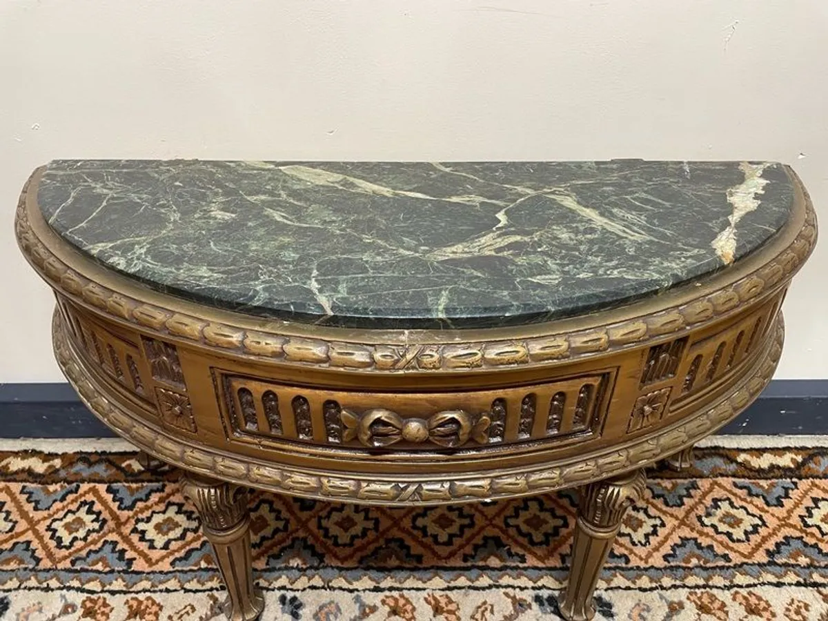 Louis XVI Style Demi Lune Console with Marble Top - Image 4