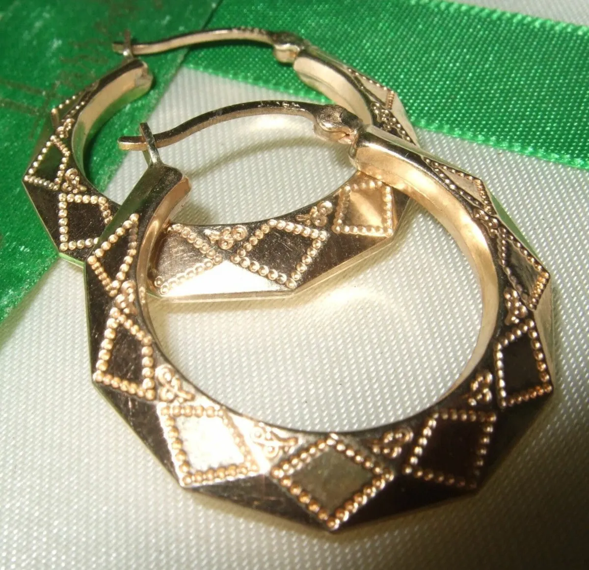 Vintage 9ct Gold Harlequin Diamond Hoops - Image 1