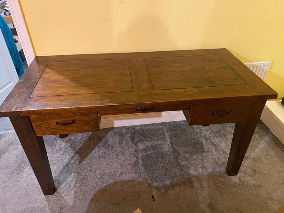 Office desk / 3 drawers / dark wood - Image 4