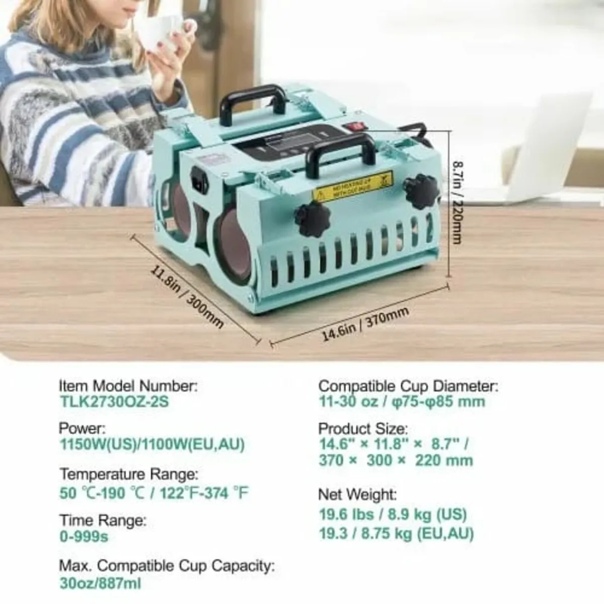 Tumbler Heat Press Machine 2 Station Heaters 311.8 - Image 4