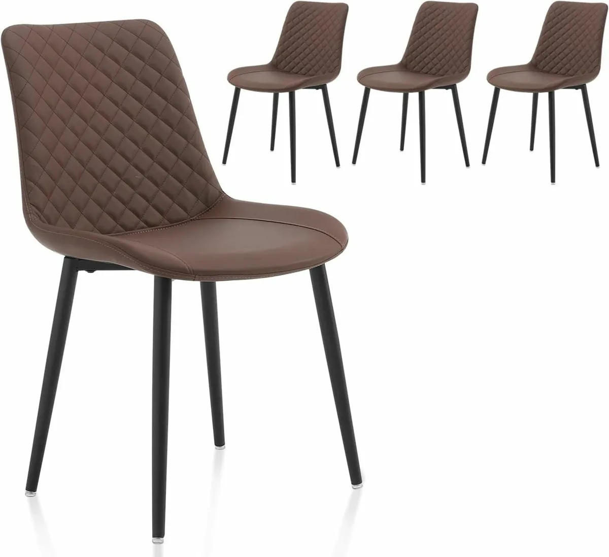 Modern Dining Chairs Set of 4, Brown Upholstered - Image 2