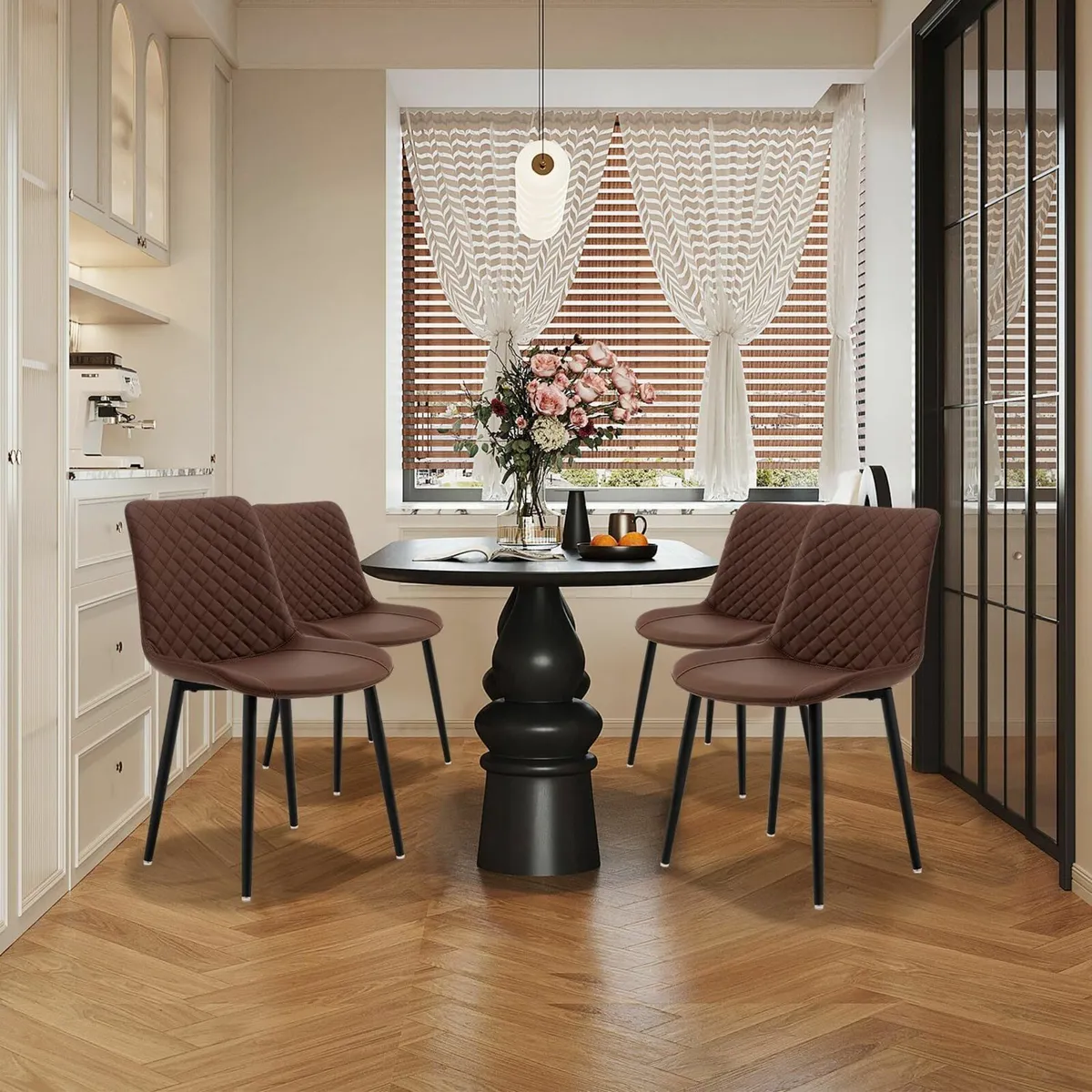 Modern Dining Chairs Set of 4, Brown Upholstered - Image 1