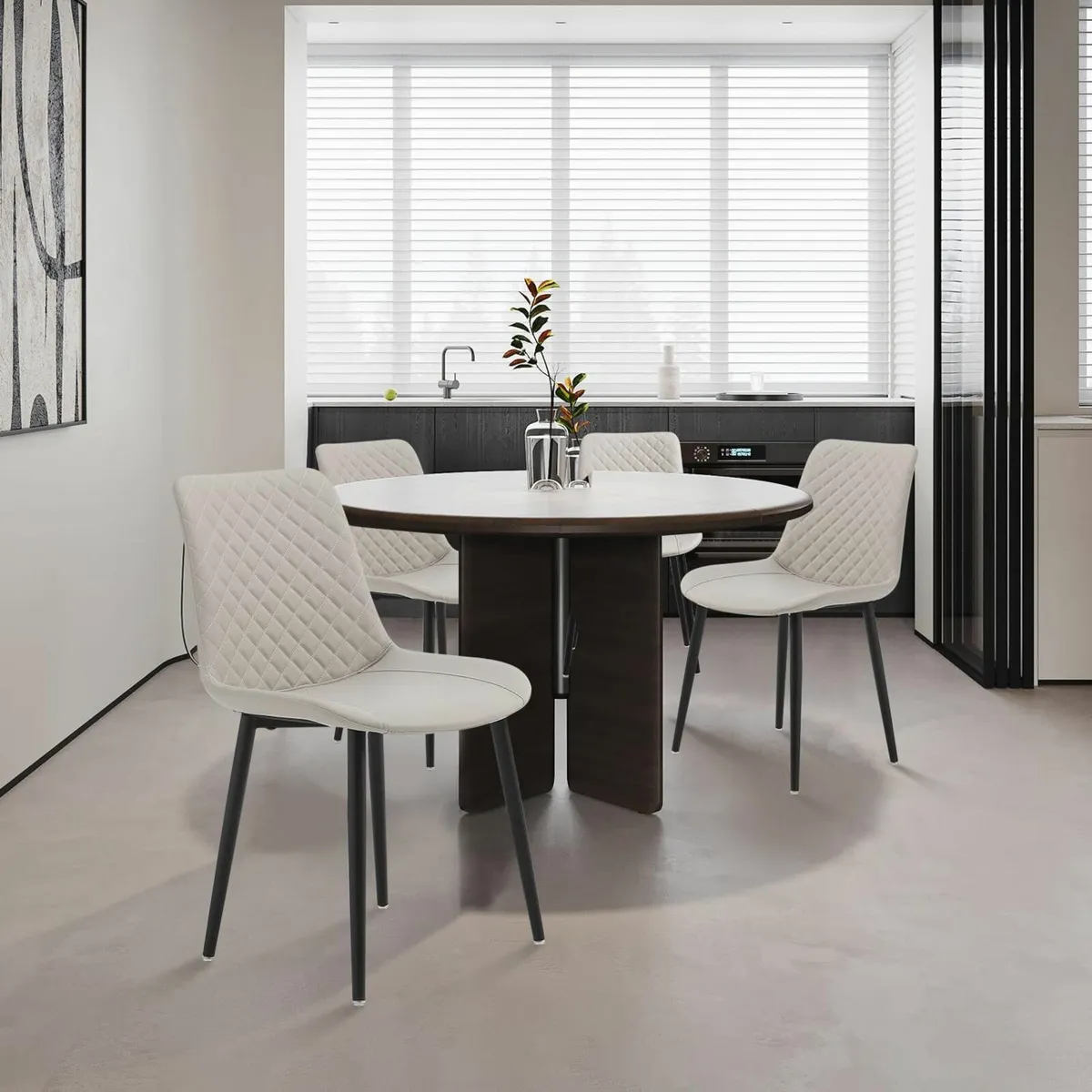 Modern Dining Chairs Set of 4, Beige Upholstered - Image 1