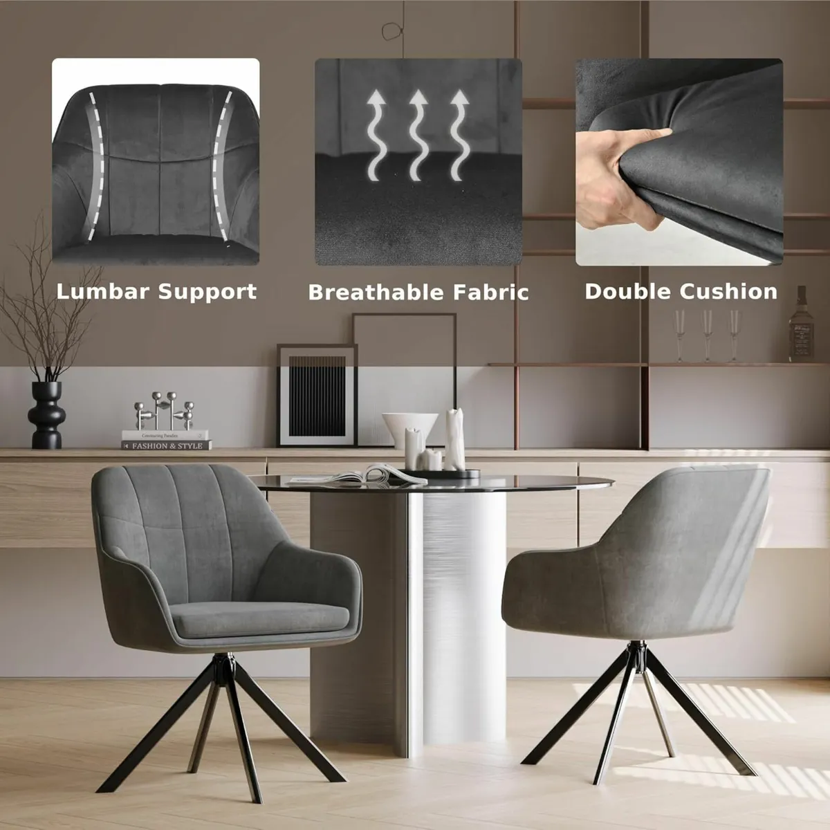 Velvet Dining Chairs Set of 2 Upholstered Office - Image 1