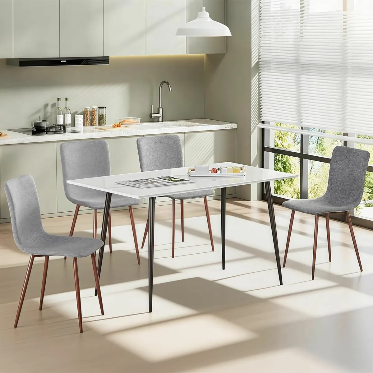 Set of 4 Retro Upholstered Grey Dining Chairs - Image 2