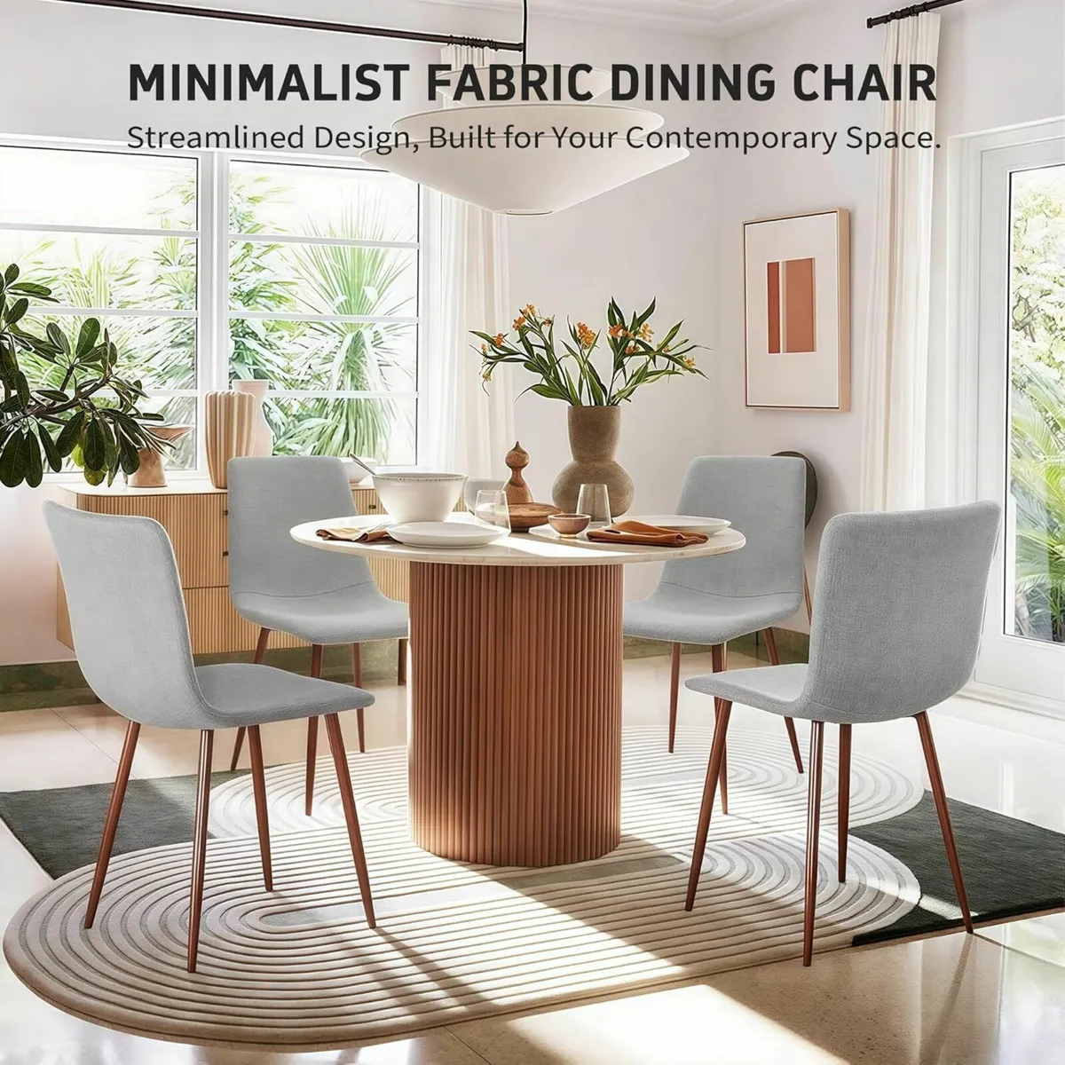 Set of 4 Retro Upholstered Grey Dining Chairs - Image 1