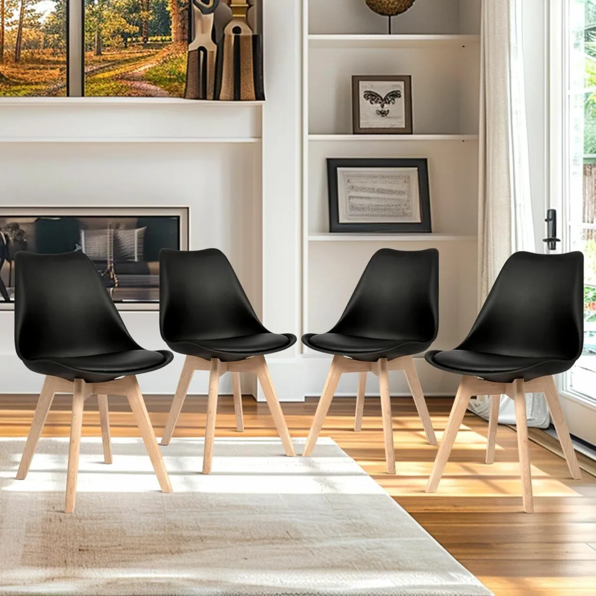 Set of 4 Dining Chairs Wooden Legs Soft Cushion - Image 4