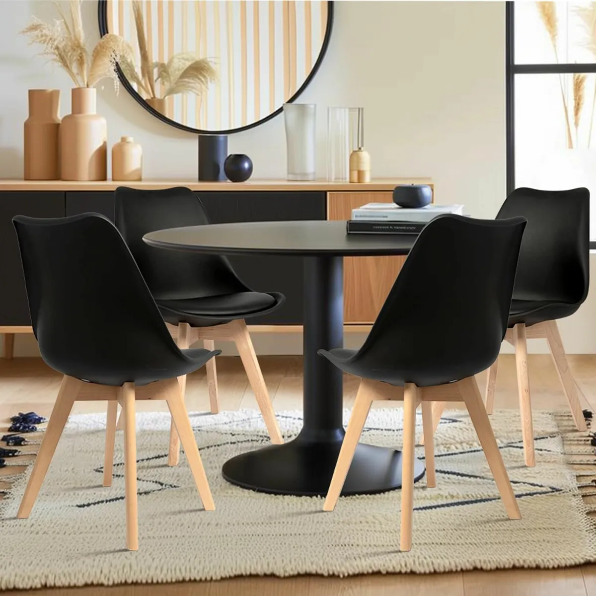 Set of 4 Dining Chairs Wooden Legs Soft Cushion - Image 2