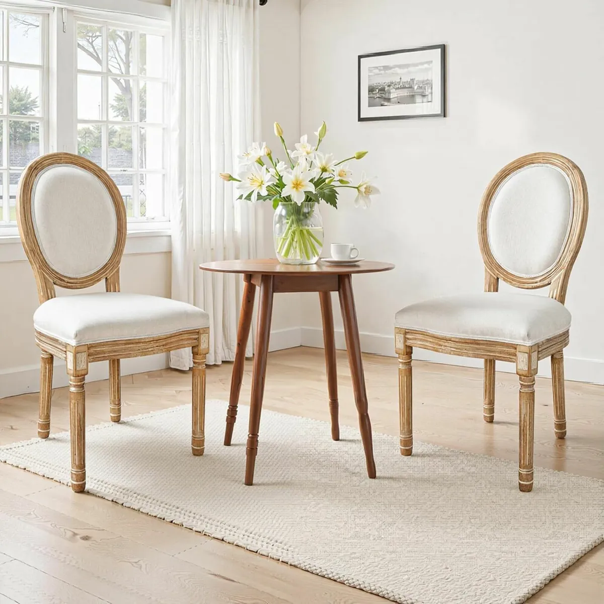 Cream Dining Chairs Set of 2 Upholstered Vanity - Image 3