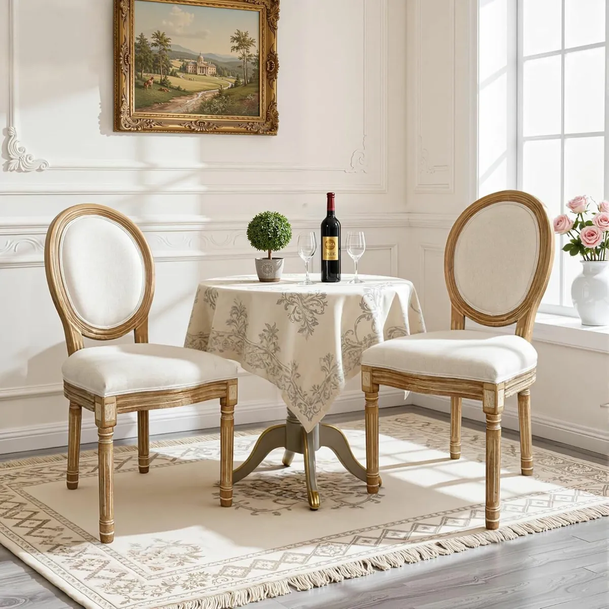 Cream Dining Chairs Set of 2 Upholstered Vanity - Image 1