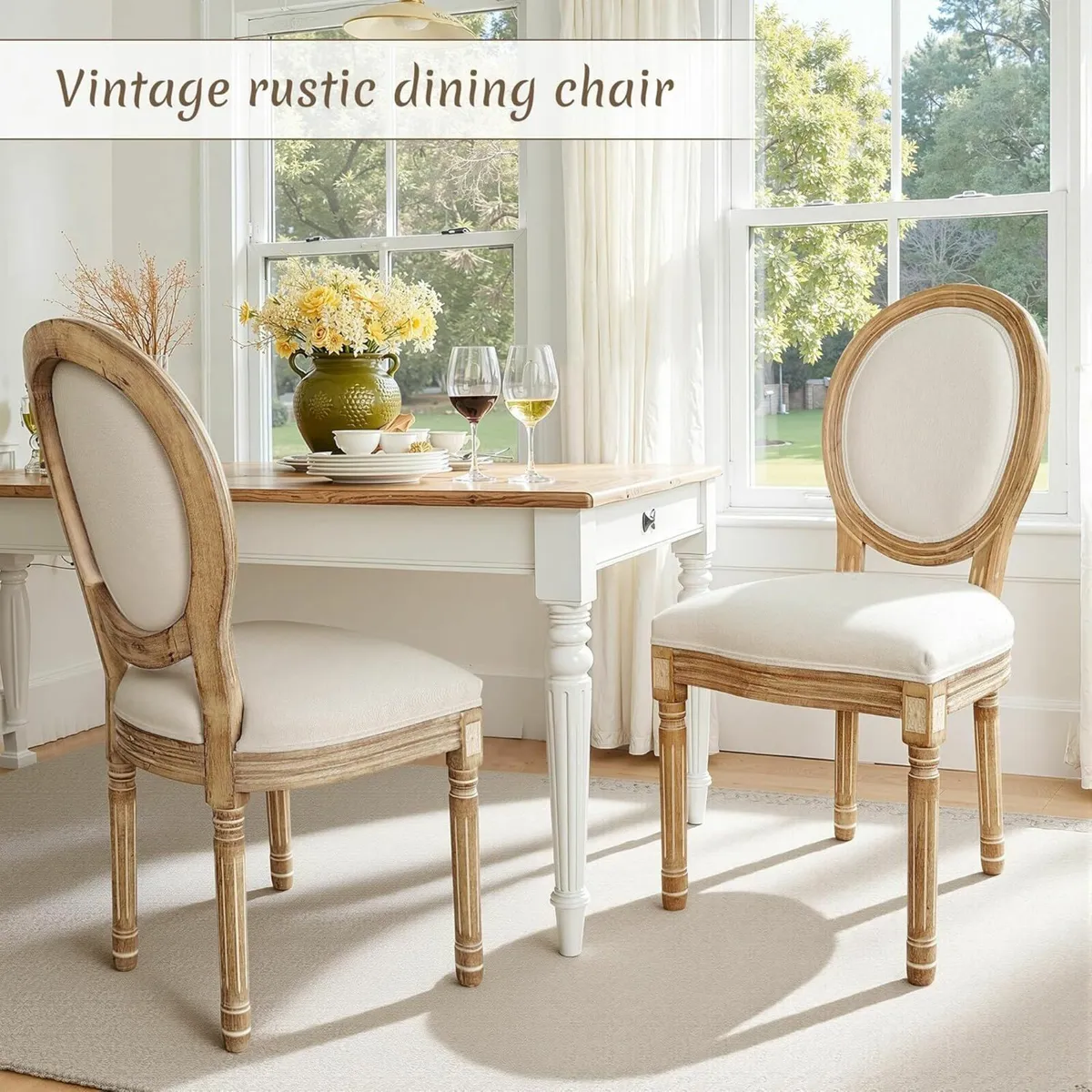 Cream Dining Chairs Set of 2 Upholstered Vanity - Image 4