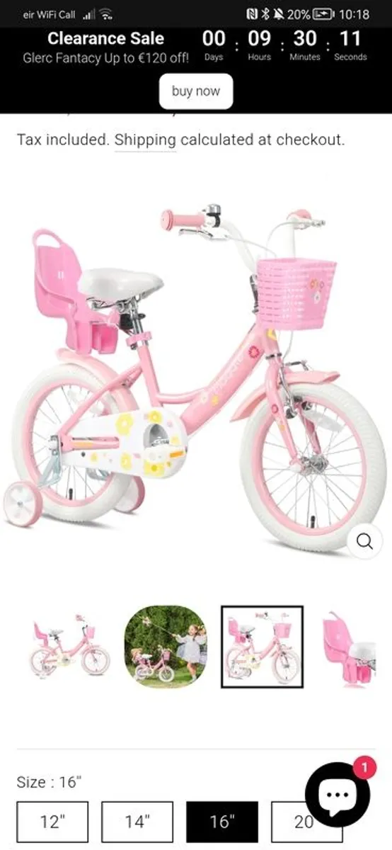 Glerc Maggie kids bike with removable stabilisers, toy baby seat and basket - Image 2