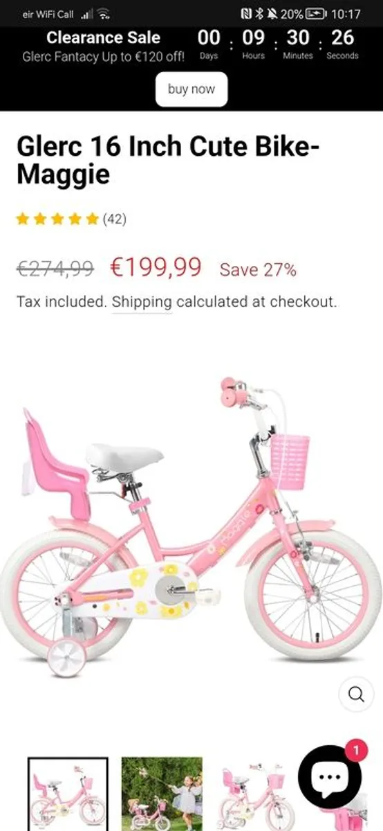 Glerc Maggie kids bike with removable stabilisers, toy baby seat and basket - Image 3