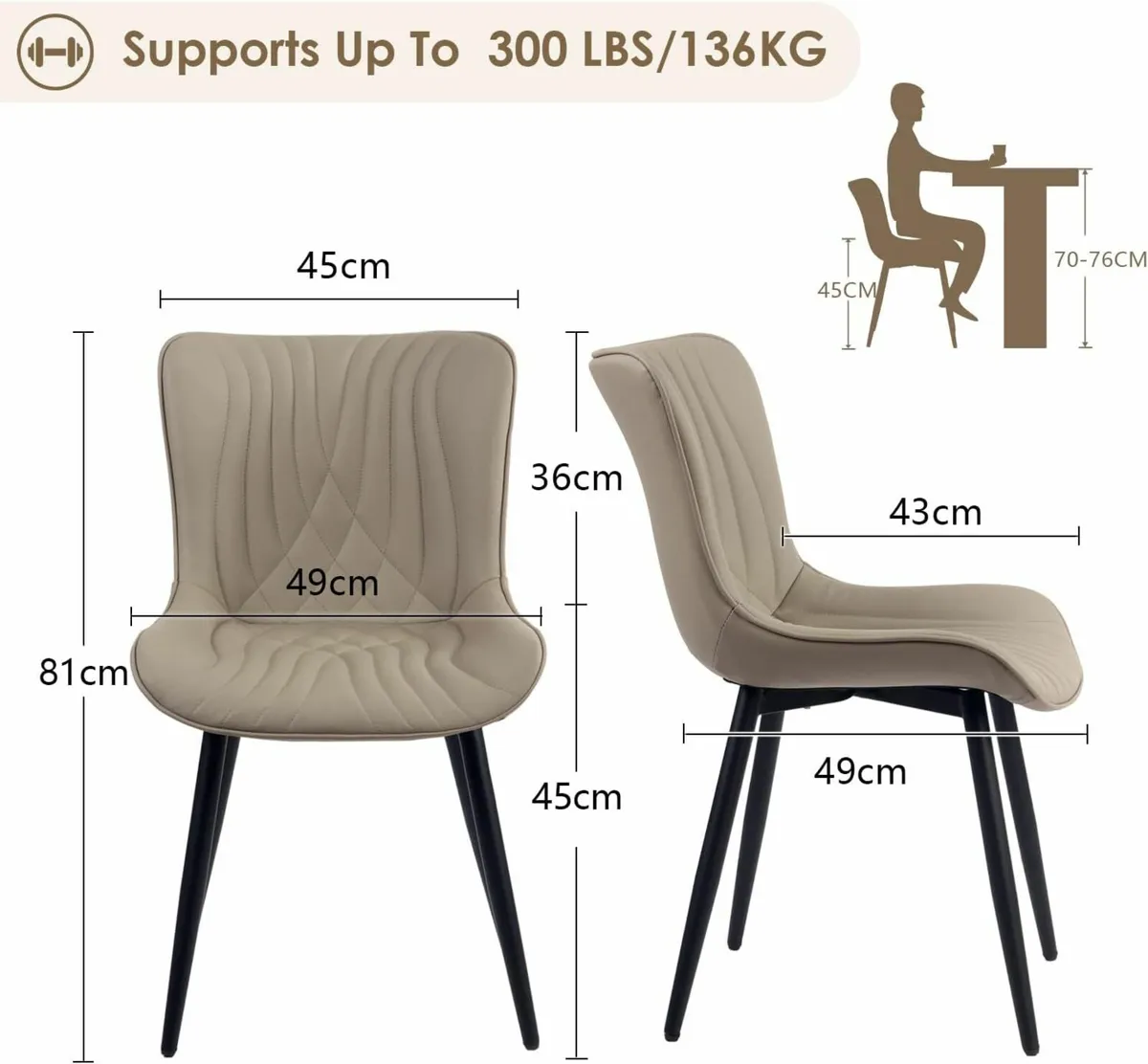 Dining Chairs Set of 2, Modern Uplostered Lounge - Image 3