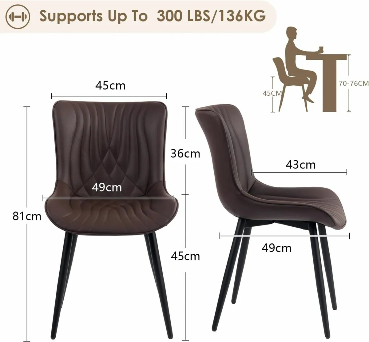 Dining Chairs Set of 2, Modern Uplostered Lounge - Image 3