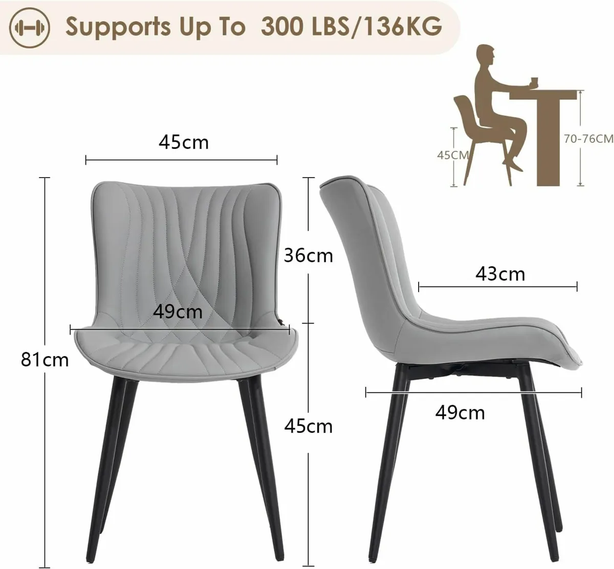 Dining Chairs Set of 2, Kitchen Chairs Uplostered - Image 2