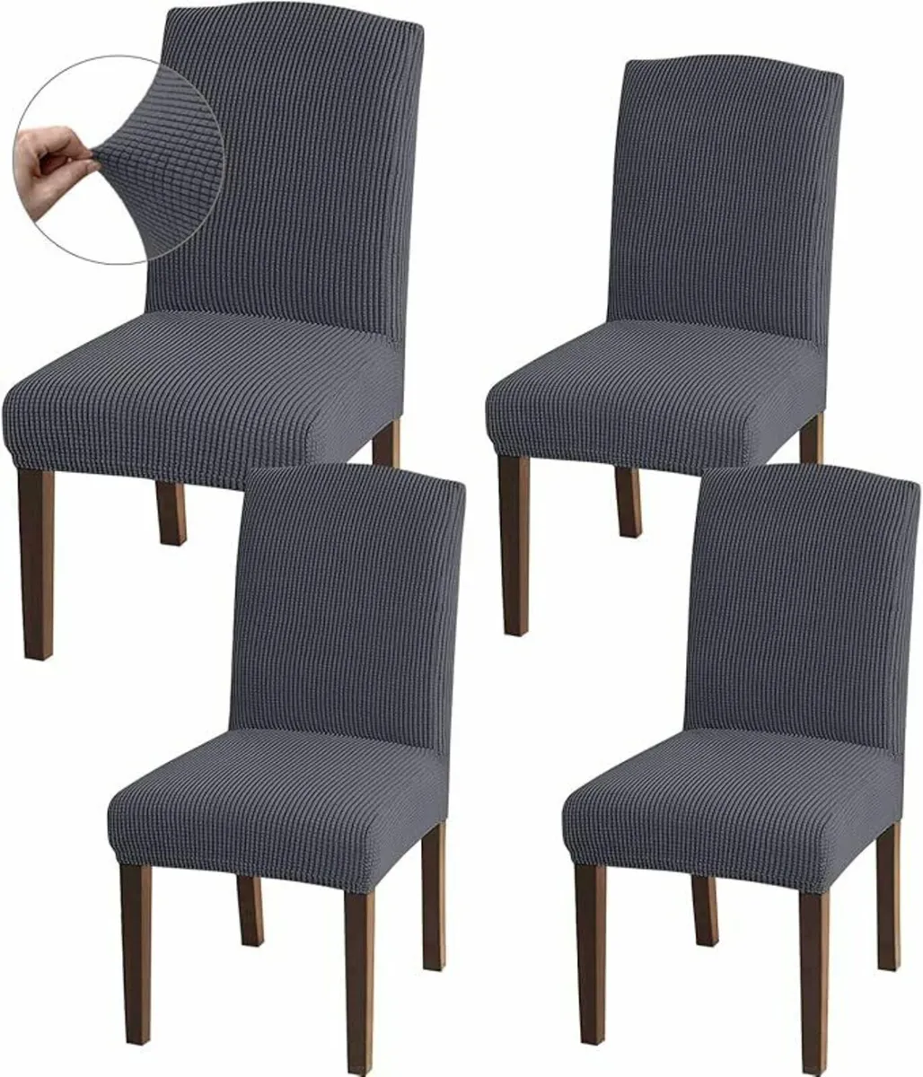 Set of 4 Grey High Stretch Dining Chair Slipcovers - Image 2