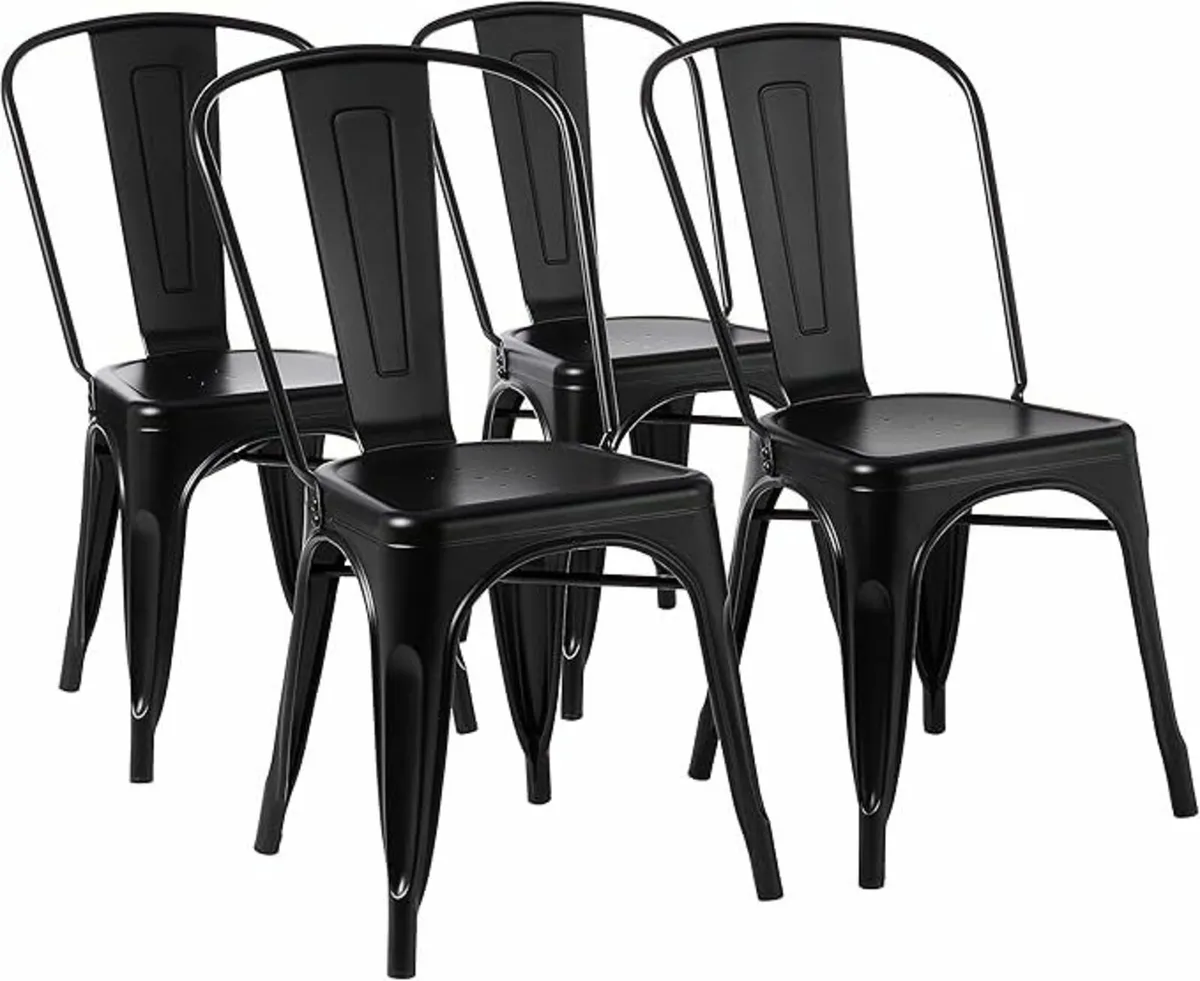 Set of 4 Black Metal Dining Chairs Bistro - Image 1