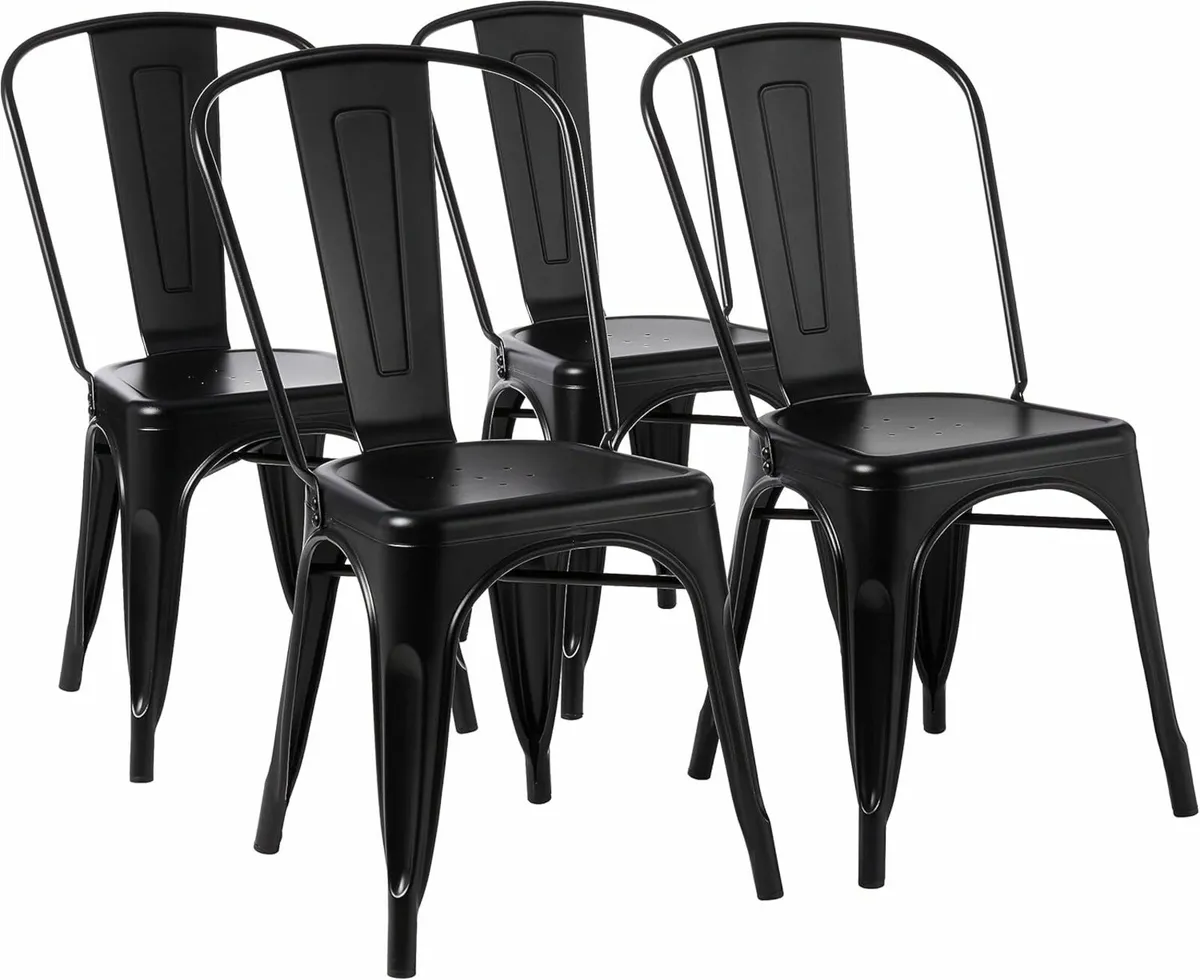 Set of 4 Black Metal Dining Chairs Bistro - Image 3