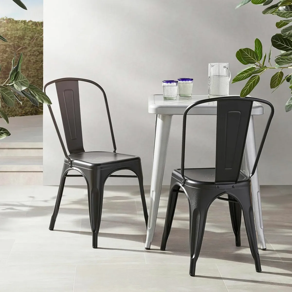 Set of 4 Black Metal Dining Chairs Bistro - Image 4