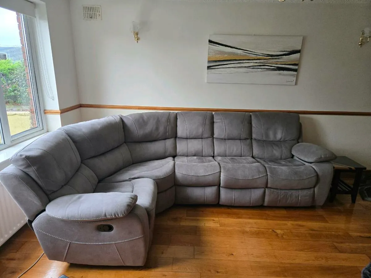 Large Grey Fabric Reclining Corner Sofa - Image 1