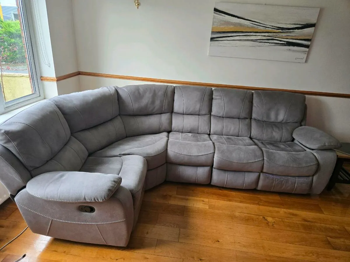 Large Grey Fabric Reclining Corner Sofa - Image 2