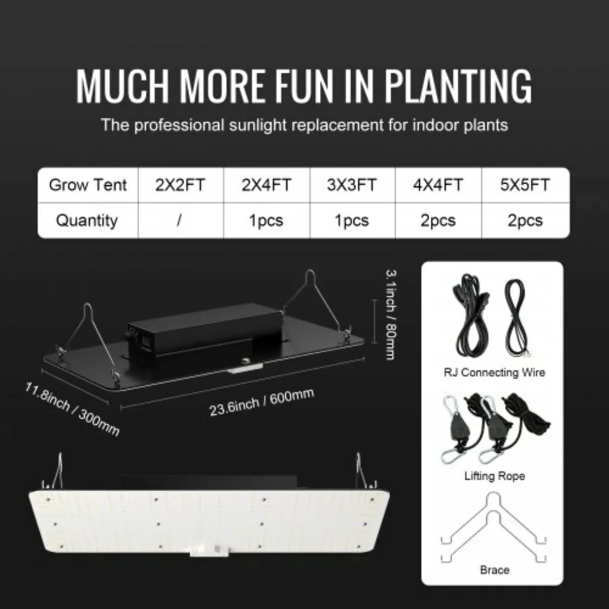 LED Grow Light, 200W Full Spectrum Dimmable, High - Image 3